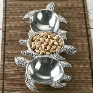Metal Turtle Serving Dish Set With Three Bowls Handmade <b>Decorative</b> <b>Plate</b> Animal Shape Polished Finish Novelty Design - Product Image 2