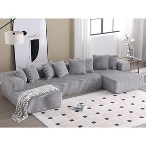 Nuovo Arrivo: Divano Componibile Modulare 131 a Forma di U, in Tessuto a Righe, con Chaise Longue, 4 Posti, Imbottito, per Soggiorno - Product Image 1