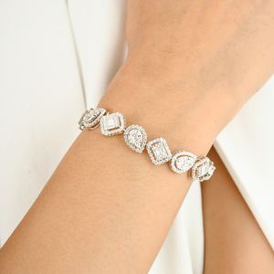 18k <b>Solid</b> <b>Gold</b> Mixed-Shaped Diamond Tennis <b>Bangle</b> Vintage Cluster IGI Certified - Product Image 5
