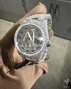 Montre de luxe en quartz Moissanite Iced Out, en acier inoxydable, analogique, avec cadran rond à chiffres romains classiques, unisexe - Product Image 1