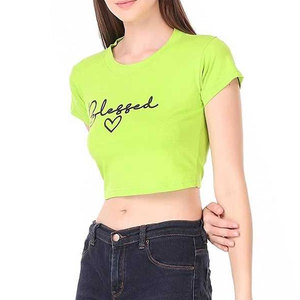 Top Corto Ligero de Moda, Diseño de Primera Calidad, Transpirable, Ajustado, Cuello Redondo, Manga Corta, con Logotipo Personalizado Estampado para Mujer - Product Image 2