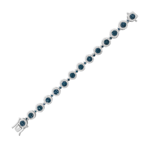 5.24 Cttw Blue & White Natural Diamond Tennis Bracelet 925 Sterling Silver 7.5 Inch, Round Cut Prong Set Wide Bracelet for Women - Product Image 1