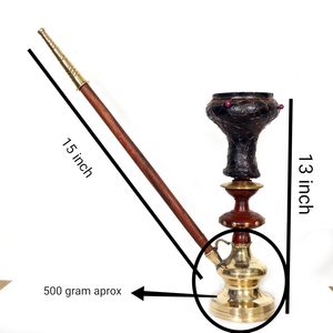 Modern Brass Mini <b>Hookah</b> Wooden Stem Mirror Finish 4 Hose Desktop Water <b>Pipe</b> Home Decor Wedding Gift Box - Product Image 3