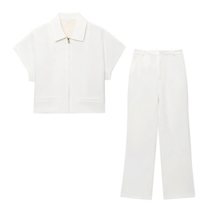 Ensemble 2 pièces pour femmes, short et pantalon large à fermeture éclair, noir uni, style minimaliste, toutes saisons, manches courtes, sans col, séchage rapide - Product Image 4