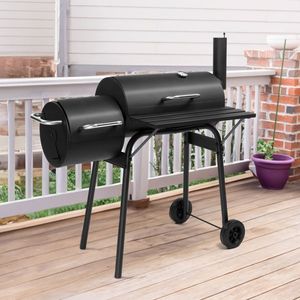 Outdoor All-Metal BBQ Grill with Offset Smoker and Side Table Wheels Barrel Style for Garden Patio or Backyard Kitchen - Product Image 6