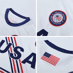 Camiseta de Fútbol de EE. UU. para Hombre, Cuello en V, Manga Corta, Azul Marino y Rojo, Sublimada, Absorbe la Humedad, Ropa Deportiva con Servicio OEM ODM - Product Image 4