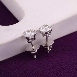 Pendientes de Diamante Solitario con Corte Moissanite VVS1 para Unisex, Plata de Ley 925 con Baño de Rodio, Regalo de Compromiso, Boda - Product Image 2