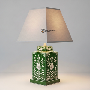 Lampe élégante en os vert incrusté, lampe de table florale faite à la main pour la décoration moderne de la maison - Product Image 1
