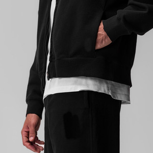 Sudadera con capucha OEM negra de invierno, lisa, teñida, extragrande, con bolsillo oculto, LOGO personalizado, transpirable, para hombre, estilo vintage, streetwear, con cremallera. - Product Image 3