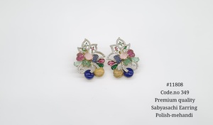 Pendientes de tuerca 11808 con circonita cúbica chapada en Mehandi, pendientes de piedra multicolor, joyería floral étnica para fiesta, boda, regalo - Product Image 5