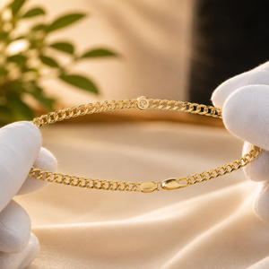 Bracelet chaîne cubaine plaqué or avec moissanite ronde unique sertie clos, bijoux de mode unisexe - Product Image 6