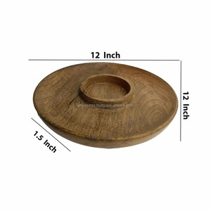 Durable Eco-Friendly round Wood <b>Serving</b> Platter Snack Bowl <b>Set</b> with Polished Chip and Dip Tray for Home and Party Use - Product Image 2
