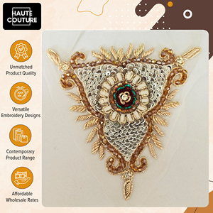 Triangle Sequin Applique <b>Patch</b> Handmade Embroidered Decorative <b>Sew</b>-<b>On</b> Fabric Motif with Net Base & Bullion at Outstanding Price - Product Image 5