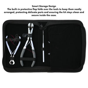 Kit d'outils pour extensions de cheveux Salon White : Pince à bandes adhésives, Coupe-keratine, Aiguilles à coudre courbées, Ciseaux à fil, Pinces de coiffure, Pince à doigts - Product Image 5