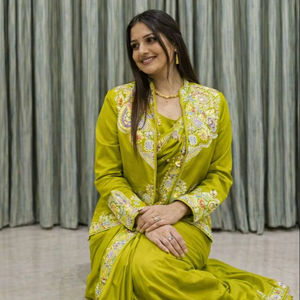 Conjunto de Saree y Blazer de Seda Estilo Bollywood de Moda, Chaqueta Bordada, Estilo Indo-Occidental, Traje de Boda de Invierno 2026 - Product Image 1