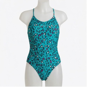 Maillot de bain une pièce imprimé léopard pour femme, col halter, en spandex et polyester, extensible, coupe régulière, tricoté à motifs - Product Image 1