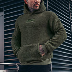 Sudadera con capucha de felpa de otoño e invierno para hombre, Sudadera con capucha gruesa y cálida con bolsillos suaves de manga larga y etiqueta de letras de Color sólido - Product Image 4