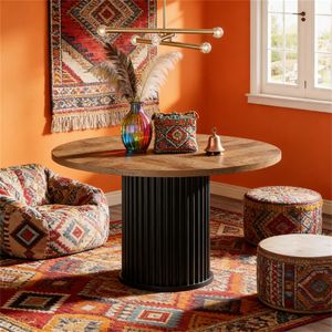 Tavolo da Pranzo Rotondo in Legno per Cucina e Soggiorno, Ideale per Accogliere gli Ospiti - Product Image 2