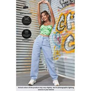 Jean en denim bleu glace large et tendance, taille haute, coupe décontractée, style streetwear écologique, taille unique - Product Image 2