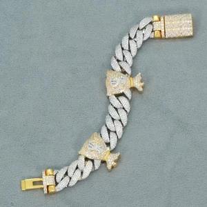 Men's 22k Gold Plated Chain <b>Bracelet</b> With Diamond Money Bag Pave Hiphop Style Everyday Wear - Product Image 2