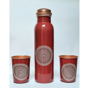 Copper <b>Water</b> <b>Bottle</b> with Floral Design Portable Travel Drinkware with Lid Home Use CORAASCO <b>BPA</b> <b>Free</b> Wedding - Product Image 5