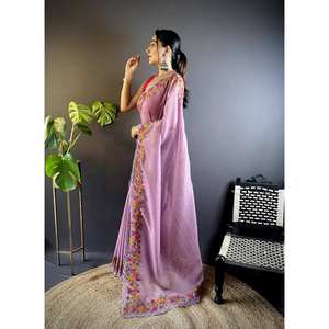 Sari de Diseñador con Hermoso Bordado Multicolor, Ropa India y Pakistaní - Product Image 5