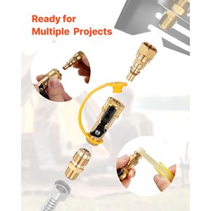 Kit di 7 Pezzi per Connessione Rapida Propano RV, Adattatore Valvola 1/4 Pollici Maschio NPT 3/8 Pollici Maschio Flare, Kit Rapido a Flusso Completo - Product Image 2
