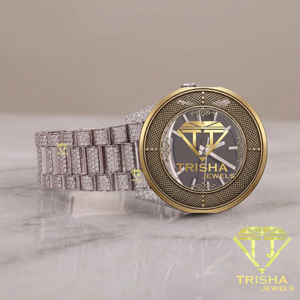 Reloj de Moissanita VVS al por mayor para hombre, pulsera de diamantes engastados, oro y plata de dos tonos, esfera negra de lujo, reloj de moda - Product Image 5
