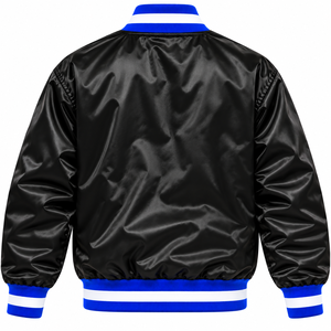 Phi Beta Sigma Black Royal Blue <b>Men</b> Satin Varsity <b>Jacket</b> with Greek <b>Letter</b> Embroidery Crest Snap Button Fraternity College - Product Image 4