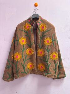 Wholesale <b>Summer</b> Casual Eco-Friendly Natural Boho Embroidered <b>Cardigan</b> <b>Dresses</b> Floral Pattern Contrast Lapel Loose Fit Long - Product Image 3
