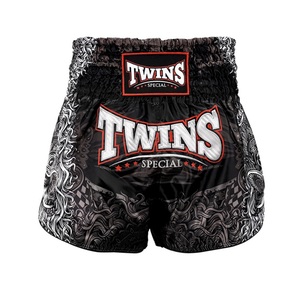 Twins Muay Thai Kickboxing <b>Shorts</b> TTBL Rangda Black/Grey Satin Quick Dry Breathable Lightweight Stretch Unisex Martial Arts - Product Image 1