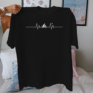 T-shirt unisexe à col rond en coton 100% pour femme, motif EKG Motorcycle Heartbeat, coupe classique, manches courtes, toutes saisons - Product Image 1