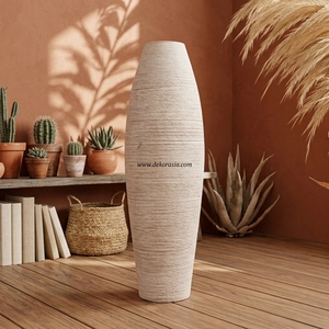 Vase de sol haut en terre cuite côtelée Giro Alto M, pot en céramique fait main, urne décorative 100cm 26cm de largeur, personnalisable - Product Image 4