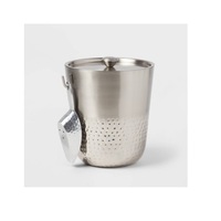Seau à glace pour fêtes et événements, seau à glace en acier inoxydable avec couvercle et pince, design minimaliste rond, résistant à la rouille, pour les fêtes
