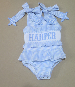 Personalized Embroidered Pink Striped Halter Swimwear With Ruffles And Star Appliques For Girls Summer <b>Swim</b> Suit - Product Image 4