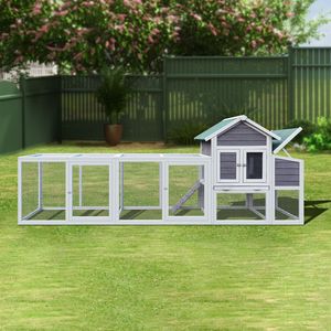 Grande Gabbia per Animali Domestici in Legno Grigio da 122 Pollici, Pollaio con Cassetta per Nidificazione per Conigli da Giardino - Product Image 2