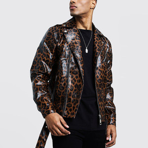 Blouson moto en cuir imprimé léopard pour homme, col rabattu, fermeture éclair, coupe ajustée, manches classiques, idéal pour l'automne - Product Image 4