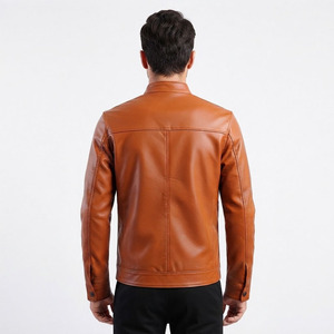 Blouson de motard en cuir véritable pour homme avec logo personnalisé, couleur cognac, coupe ajustée, fermeture éclair, manteau de moto, marque privée, fabricant en gros - Product Image 4
