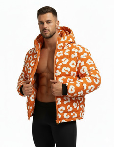 Chaqueta Acolchada con Capucha y Estampado de Leopardo Naranja Personalizada, Abrigo de Invierno Cálido, Moda Urbana, Proveedor Mayorista, OEM, ODM - Product Image 4