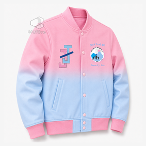 แจ็คแอนด์จิล ออฟ อเมริกา เสื้อแจ็คเก็ตวาร์ซิตี้ผ้าซาตินแบบไล่เฉดสีสำหรับผู้หญิง ปักลายตัวอักษรกรีก กระดุมแป๊ก คอปกและปลายแขนเสื้อถักแบบริบ  เสื้อคลุมสำหรับสวมทับ - Product Image 2