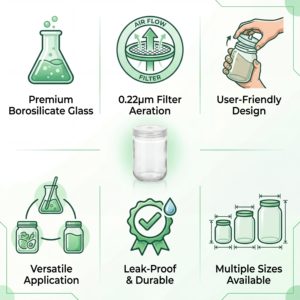 Botol Kaca Kultur Jamur 240/350/650ml dengan Tutup Filter 0,22um untuk Laboratorium Mikologi dan Kultur Jaringan Tanaman - Product Image 3
