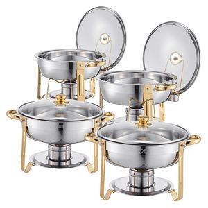 Set di piatti per sfregamento in acciaio inossidabile rotondi da 4 confezioni da 5 Qt con finitura dorata per il riscaldamento e la tenuta del Buffet - Product Image 1
