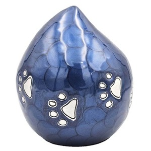 Urna Funeraria para Mascotas en Forma de Lágrima Azul con Diseño de Huella de Pata, Urna Decorativa Personalizable para Guardar Cenizas - Product Image 1