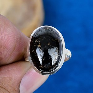 Handmade Shungite Oval Shape Gemstone <b>Ring</b> 925 Sterling <b>Silver</b> - Product Image 2