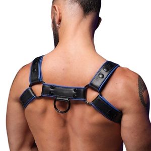 <b>Mens</b> Hardline Bulldog Leather <b>Harness</b> Blue Adjustable Chest Fit Premium Leather Club Wear - Product Image 3