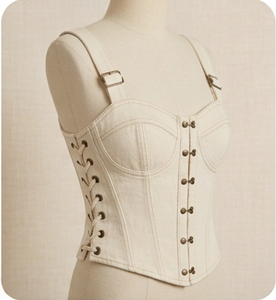 Vintage White Corset <b>Top</b> Strapless Lace Up Fitted Bodycon With Button Decoration For Formal Wear - Product Image 1
