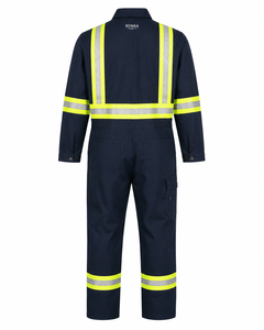 Navy Blue Lime Yellow Hi Vis Spandex <b>Waterproof</b> Industrial Work Coverall Heavy Duty Mechanic <b>Overall</b> Cargo Pockets Hidden Snap - Product Image 5