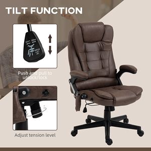 Sedia da Ufficio in Lino con Schienale Alto, Funzione di Massaggio Vibrante e Riscaldante, Sedia Direzionale Regolabile, Design Tradizionale, Colore Caffè in Nylon - Product Image 5