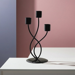 Black Powder Coated 2 Light Candelabra Minimalist Twisted Metal Taper <b>Candlestick</b> <b>Holder</b> For Tabletop Wedding & Home Decoration - Product Image 2