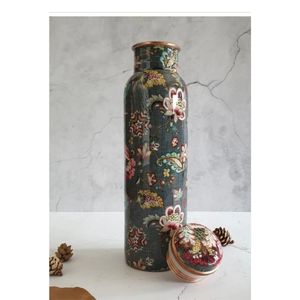 Bouteille d'eau artisanale en cuivre pur 1000 ml – Bienfaits ayurvédiques pour la santé |   Gourde en cuivre anti-fuite imprimée mandala pour le yoga, le sport et la gym - Product Image 4